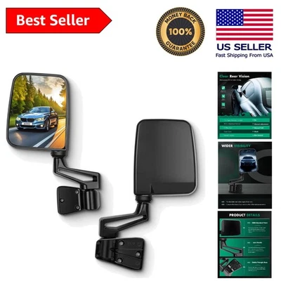 Convex Side Mirrors for Jeep Wrangler Models (1987-2002) - Pair with Adjustments - Изображение 1 из 4