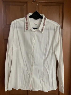 Blusa feminina rosa tartan mistura de algodão, gola branca, tamanho 12 - Imagem 1 de 4