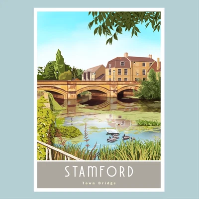 Stamford Town Bridge Travel Poster Style Wall Print Art (A4 size) - Image 1 of 4
