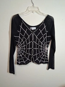 Vintage White Cloud Whimsigoth Bluse Business Freizeit Spinnennetz Y2K schwarz Gr. Large - Bild 1 von 6
