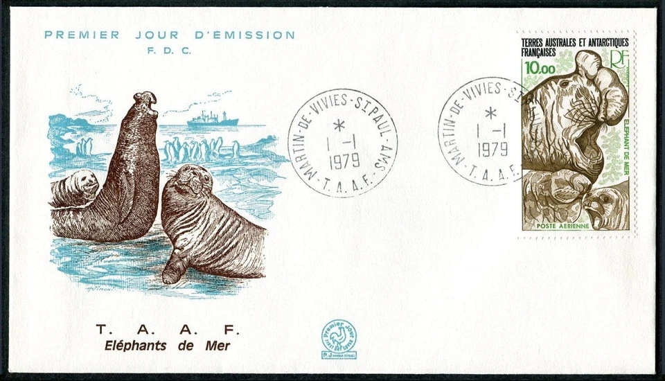 FSAT C54, FDC. Michel 132. Elephant Seals, 1979. - Image 1 of 1