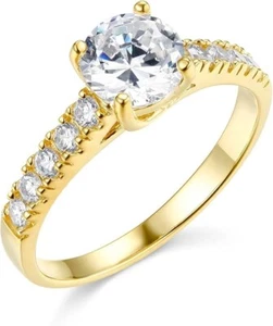Anello di fidanzamento promessa matrimonio traliccio oro giallo 14K taglio rotondo 1,75 carati - Foto 1 di 4