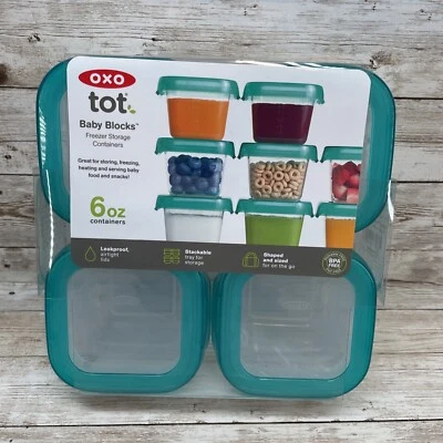 Contenedores de almacenamiento congelador de plástico OXO Tot Baby Blocks *4 bloques* apilables 6 oz Foto 1 de 4
