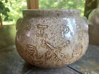 Vintage Stoneware Pottery Bowl For Pipes Signed Rd Dr Speckled Glaze Folk Art
