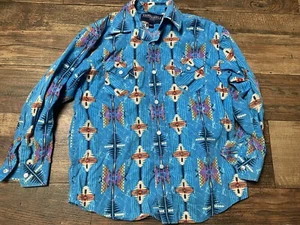 Panhandle Slim Pearl Snap Shirt Southwestern Western Youth Large 90s Aztec M (10 - Picture 1 of 5