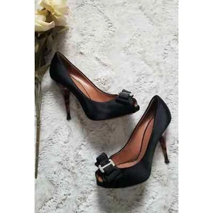 Giuseppe Zanotti Italian Leather Black Satin Silver Accent Cheetah Heels Size 37 - Picture 1 of 12