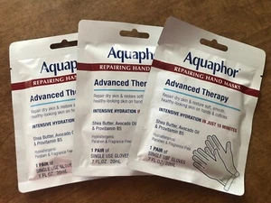 Set of 3 Aquaphor Repairing Hand Cuticle Mask Gloves ~ Brand New!! ❤️ - Picture 1 of 3
