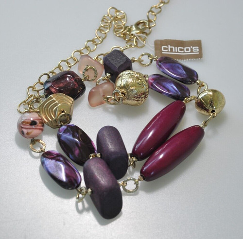 VETEMENTS Collana Chico's viola vortice tono argento perline lunghe sfere lunghe nuova con etichetta XB13