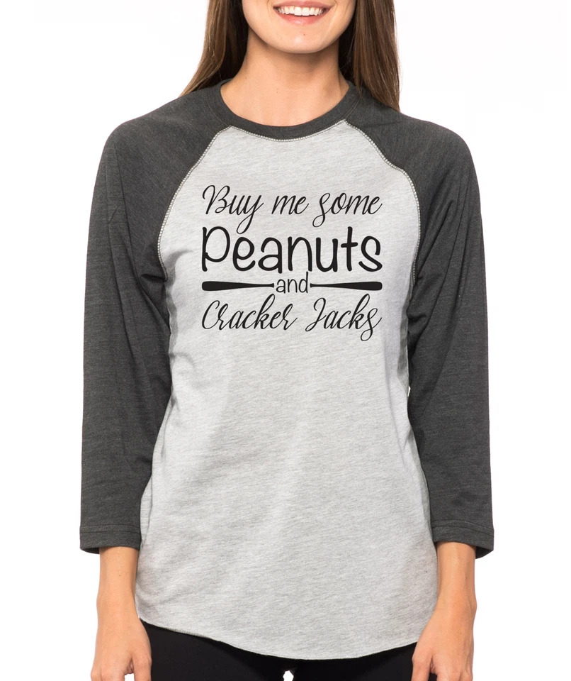 Camiseta BUY ME PEANUTS CRACKER JACKS Juego Mujer Manga 3/4 Temporada de Béisbol Foto 1 de 1