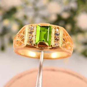 14k Gold Solid Natural Peridot AAA Quality Ring Men's Wedding Engage Gift Ring - Picture 1 of 3