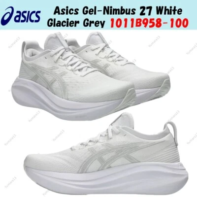 Asics Gel-Nimbus 27 White Glacier Grey 1011B958-100 taglia uomo - Immagine 1 di 4