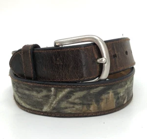 VTG Browning Mens Brown Leather Camo Insert Tab Belt Mossy Oak Country  Sz 38 - Picture 1 of 13