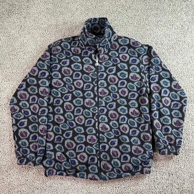 VINTAGE Lands' End Jacket Womens M Black Fleece Autumn Leaves Full Zip USA Made - Image 1 of 4