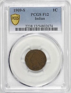 1909-S Indian Head Cent 1c PCGS F12, Key Date San Francisco Mint [BN674] - Picture 1 of 4