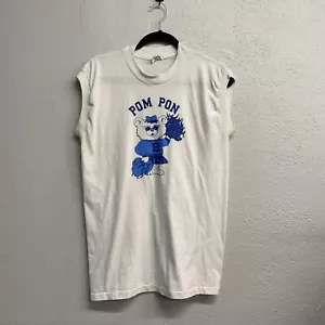 Pompón Vintage Años 70 Blanco Azul Poli-Algodón Oso Alegrante Talla M - Imagen 1 de 7