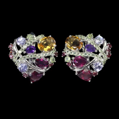 925 Sterlingsilber Ohrringe Ovaler Citrin Amethyst Natürlicher Edelstein Schmuck - Bild 1 von 4