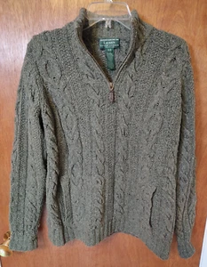 Lauren Ralph Lauren Petite hand knit sz P/P wool blend chunky 1/4 zip sweater - Picture 1 of 8