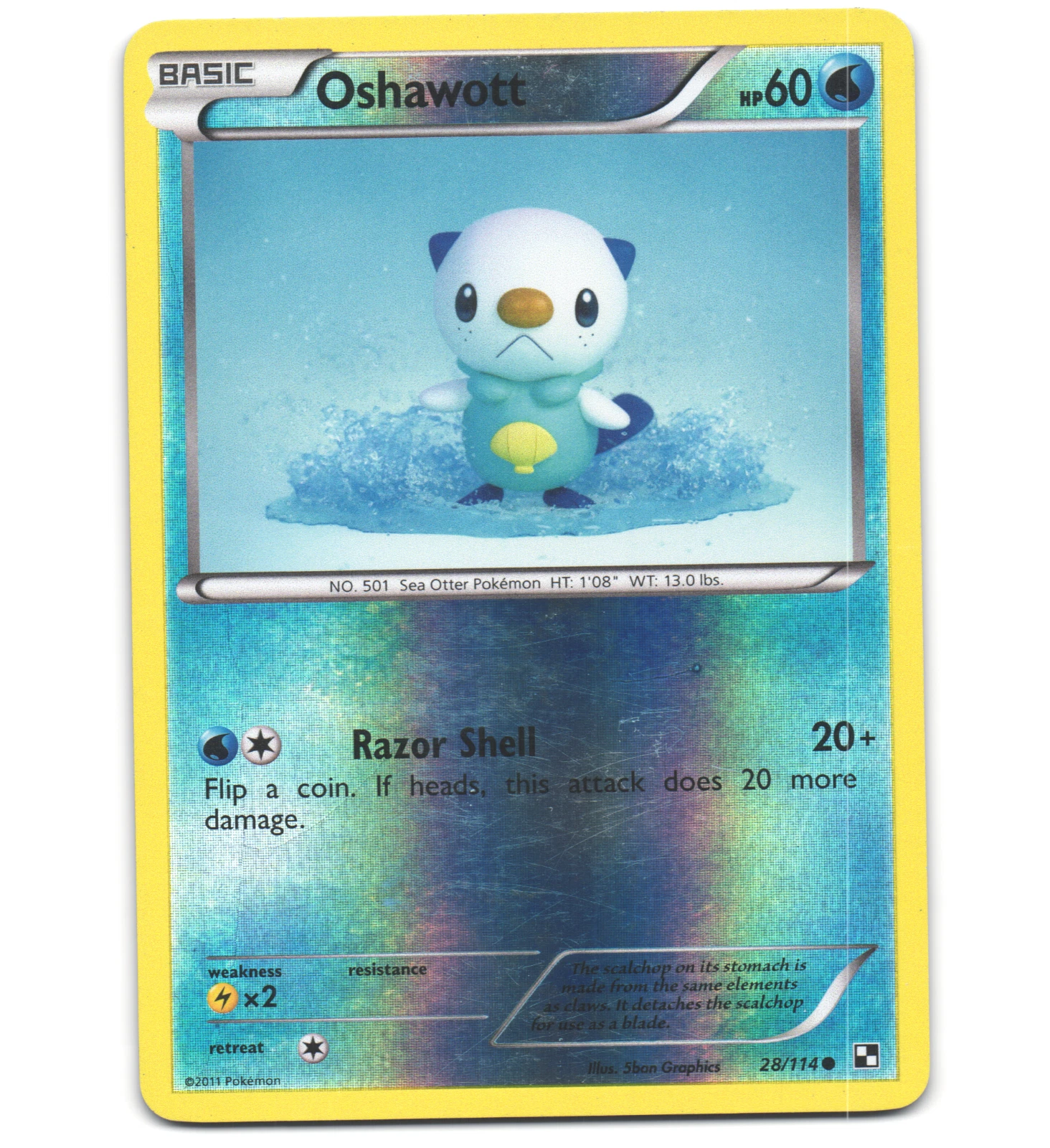 Pokemon 2011 Moderate Play Oshawott Black & White REVERSE 28/114 Card