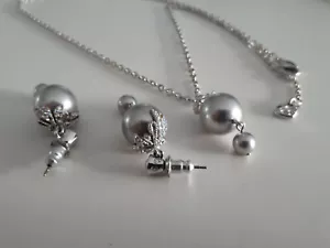 Original Swarovski Perlen Schmuckset für Damen Set Ohrringe Halskette Silber - Bild 1 von 4