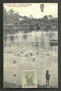 Francobollo Malesia ragazzi nuoto Sabah Borneo settentrionale britannico sovrastampa 1908 - Foto 1 di 1