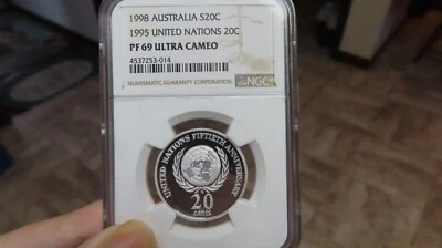 Australia 1998 20 Cents NGC Proof 69UC Silver 1995 United Nations 20C Perfect 69 - Image 1 of 4