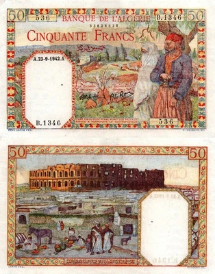 Selección Argelia 50 francos 1942 # 87 CXF Foto 1 de 2