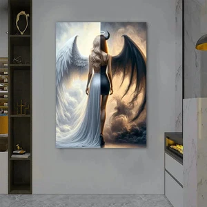 Black and White Angel Wings Wall Art Canvas Painting Poster Print Home Decor - Picture 1 of 5