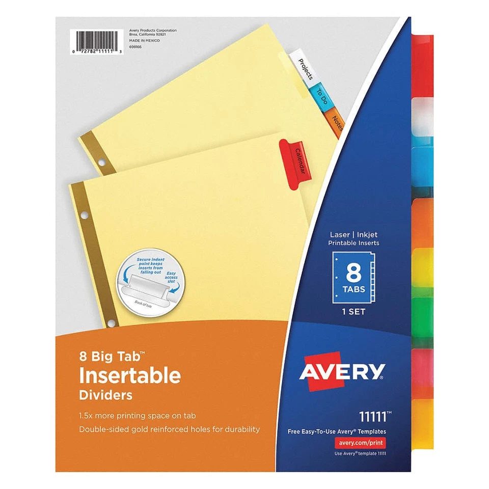 AVERY 6XVY0 PK 48 Index Tabs,8 Tabs,Multicolor 6XVY0 - Image 1 of 1