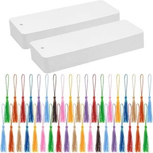 100 Set Blank Bookmarks with Colorful White Bookmarks, Tassel - Imagen 1 de 7