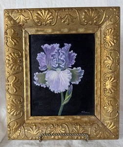 Original Vintage Lila Iris Ölgemälde Signiert M.Evans - Bild 1 von 8