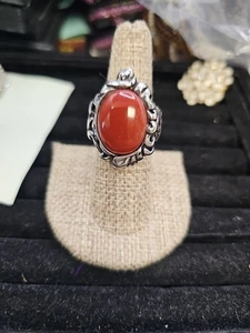 Anillo talla 7 ágata roja tono plateado - Imagen 1 de 5