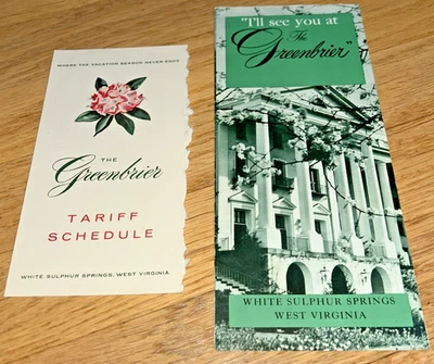 1950-е GREENBRIER RESORT Брошюра / ТАРИФНАЯ СТАВКА Расписание Белые Серные Источники WV - Изображение 1 из 4