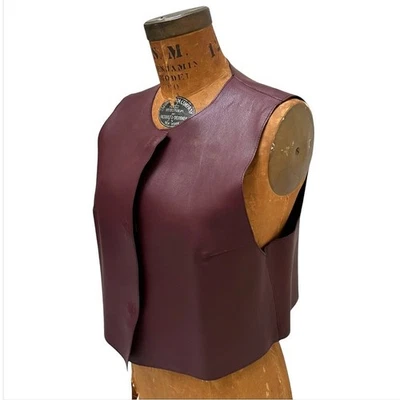 复古双面素食皮革女式背心栗色棕色无残忍尺寸 L — 第 1/4 张图片