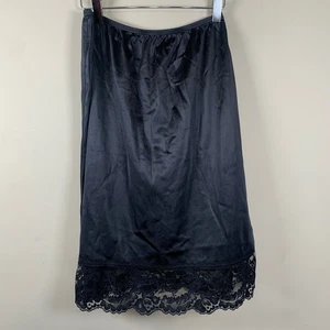 Vintage Vassarette Black Half Slip Wide Lace Trim Size Large - Picture 1 of 3
