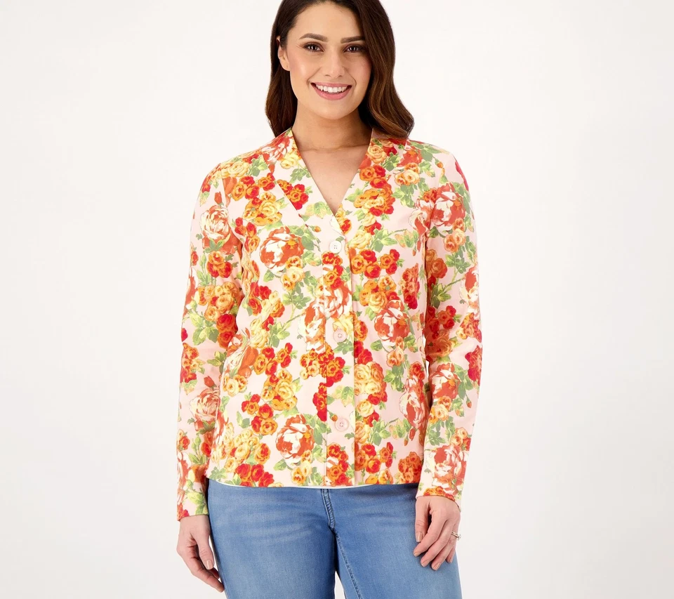 Isaac Mizrahi Live! Cárdigan Suéter Essentials Botón Frontal Rosa Rosas 2X Nuevo Foto 1 de 1