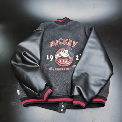 Chaqueta Universitaria Disney Vintage Mickey Mouse 1928 Gris Lana Cuero Talla Mediana⭐ Foto 1 de 4
