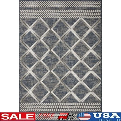 Indoor Outdoor Denim Ivory Area Rug Sample 18x18 Power Loomed Low Pile Durable - Image 1 of 4