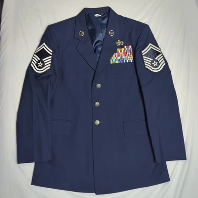 AIR FORCE Vtg SERGE AF 1620 Blue Ribbon Bar Decorated Coat JACKET 8405 Men's 40R - Image 1 of 4