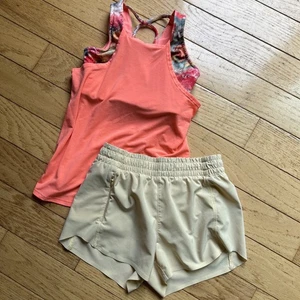 Athleta Girl Lined Shorts M 8-10 Yellow Pocket & Lined Tank Top Orange - Picture 1 of 6