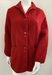 Vintage 14 L’Officiel Red Shaggy 90% Wool Coat Jacket Buttons Pockets - Picture 1 of 18