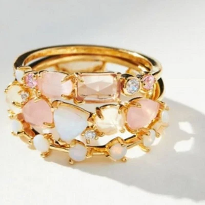 Juego de anillos apilados Anthropologie piedra natal octubre talla 7 nuevos con etiquetas Foto 1 de 4