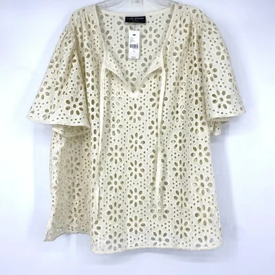 Nuevo con etiquetas Top Lane Bryant 18 Crema Ojales Manga Corta Foto 1 de 4