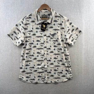 Burlebo Performance Shirt Mens Large Blue Ducks Short Sleeve Button Up Stretch - Picture 1 of 16