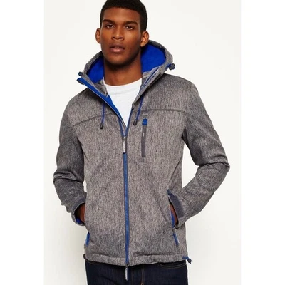 Superdry Chaqueta Windtrekker Japón Hombre Gris Azul Con Capucha Cremallera Completa Abrigo Softshell Foto 1 de 4