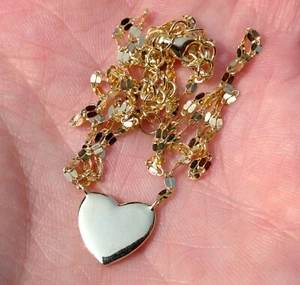 Gilded Sterling Silver Heart Pendant Necklace 925 2.1g 18 Inch Max Length Chain - Picture 1 of 13