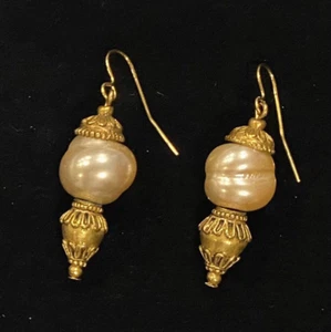 Baroque Keshi Pearl French Wire Hook Drop Earrings Gold Filled Accents - Picture 1 of 4