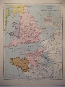 Original 1910 Antique Map England & the French Possessions of William I in 1087 - Picture 1 of 3