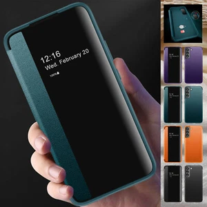 For Samsung Galaxy S23 S22 S21 Note 20 Smart Window Leather Slim Flip Case Cover - Picture 1 of 20