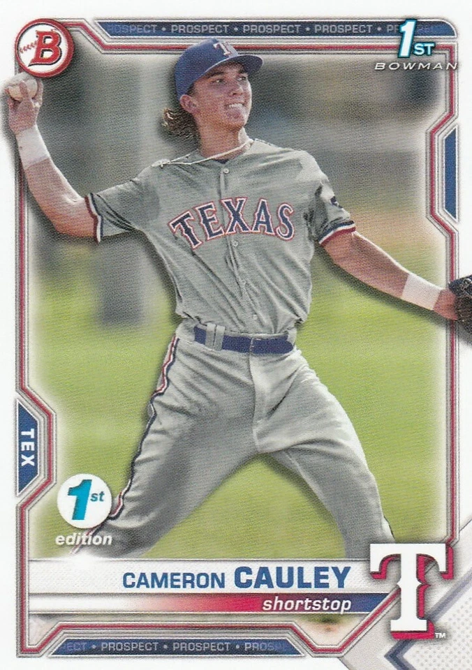 CAMERON CAULEY BOWMAN DRAFT 1ST EDITION ROOKIE RC TEXAS RANGERS #BD-192 2021 21 - Image 1 of 1