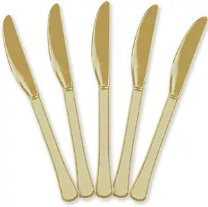 20 Pack Elegant Gold Plastic Knives Heavy Duty Brava All Occasions Disposable - Picture 1 of 6